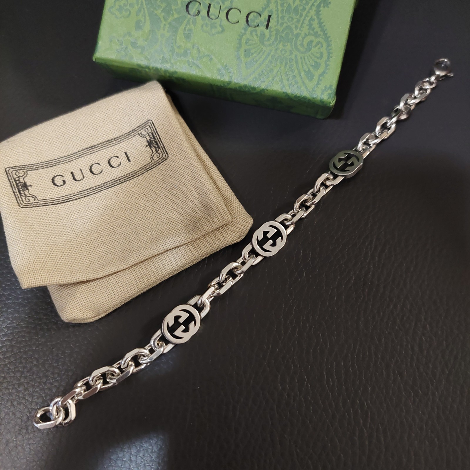 Gucci 925 Silver GG Oval Link Chain 20 Bracelet 8″