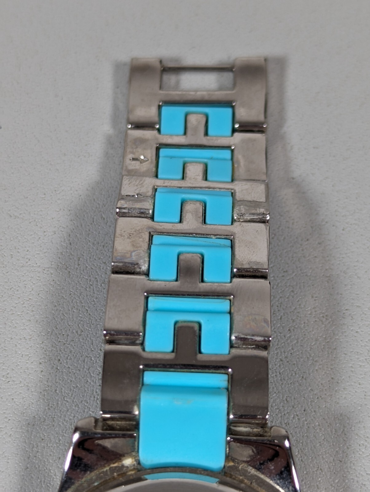 Isaac Mizrahi Live Silver Tone Dial Round Case Blue Link Bracelet Band Watch