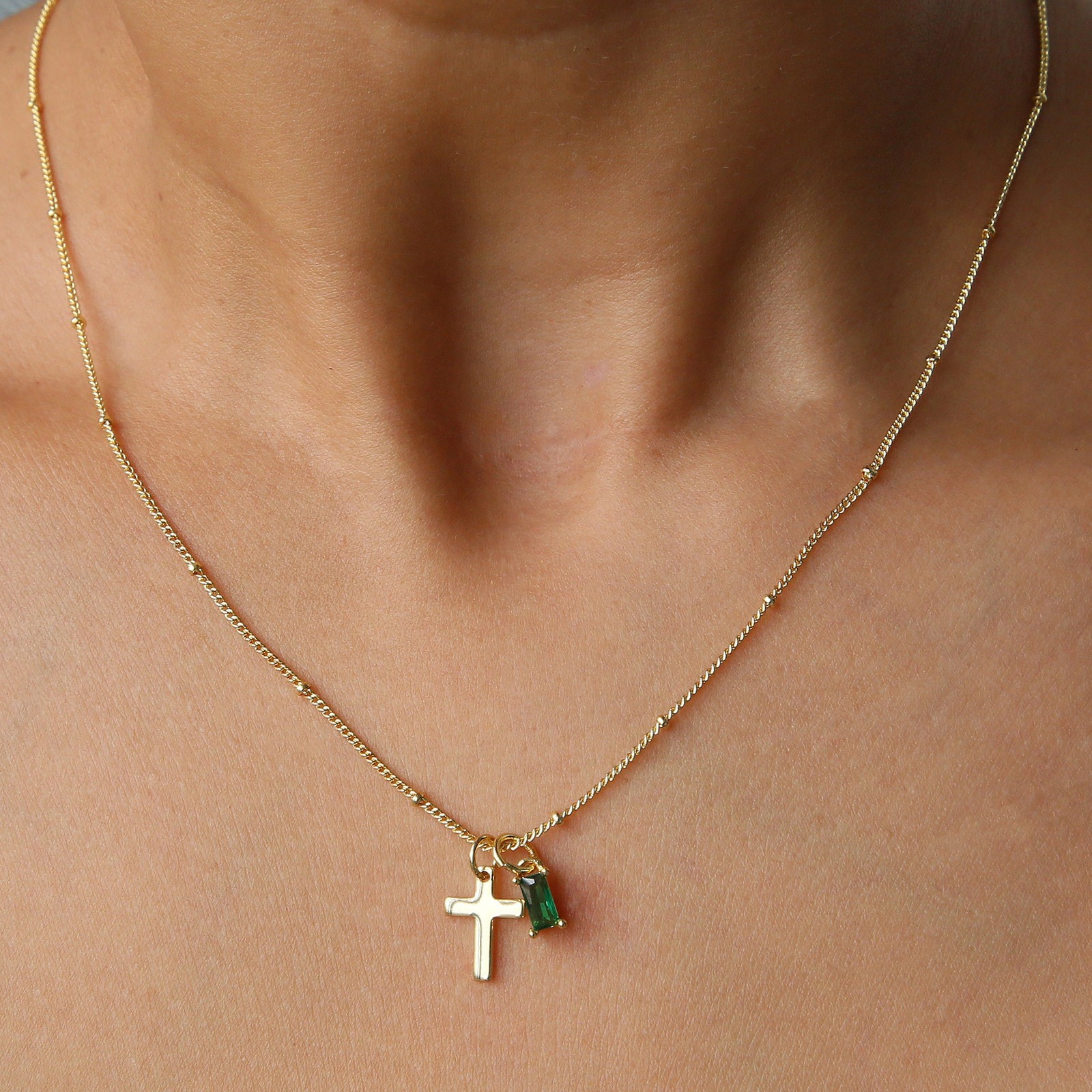 December Birthstone Handmade Religious Cross Pendant Necklace for Birthday Gift