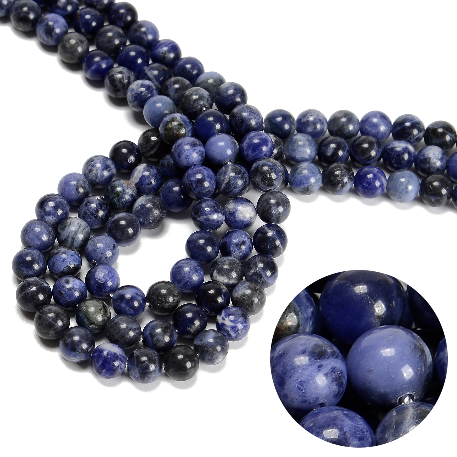 Sodalite Smooth Round Beads 4mm 6mm 8mm 10mm 12mm 14mm 16mm 18mm 15.5″ Strand