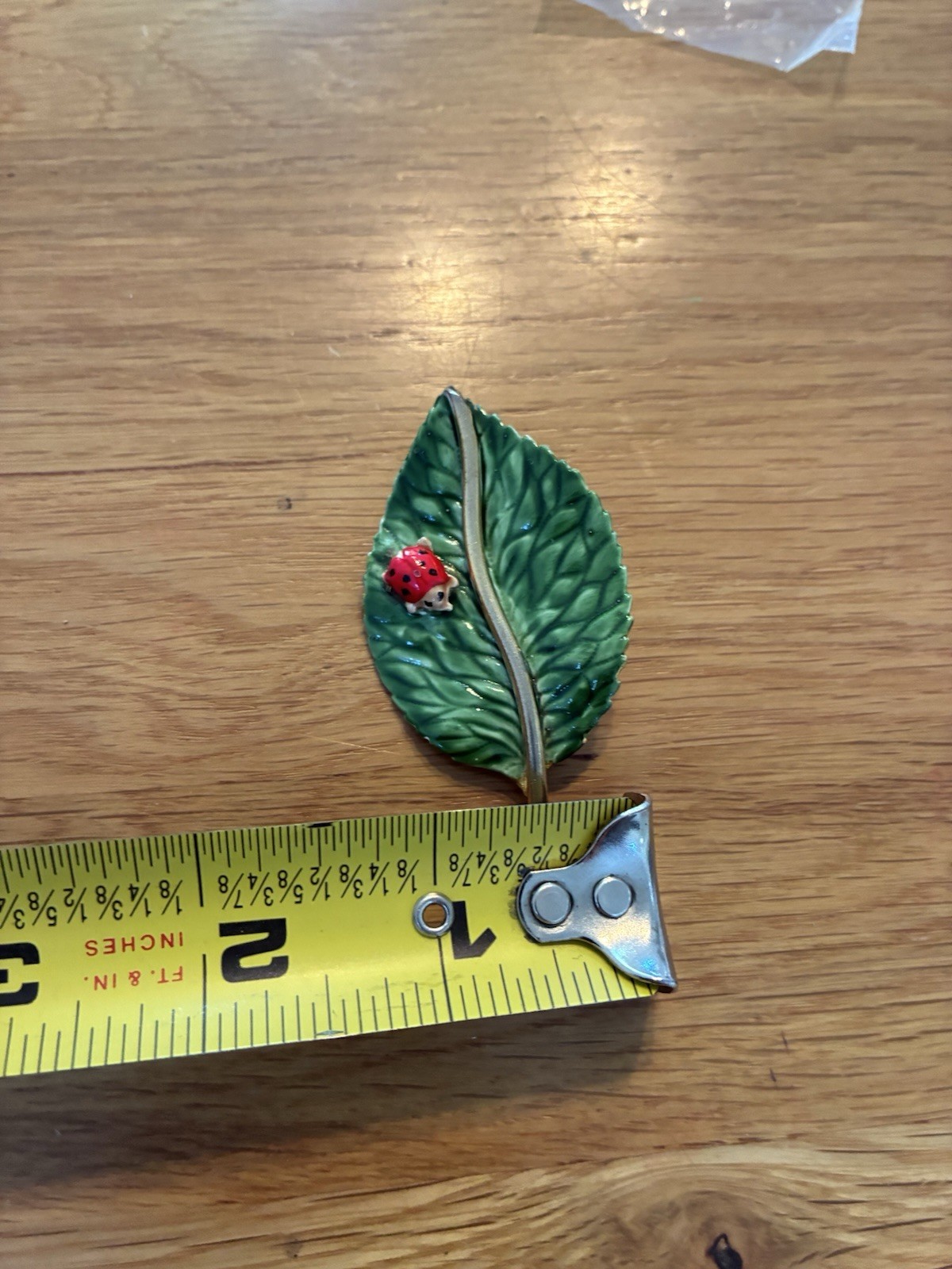 Vintage Original by Robert Brooch Pin Signed Rare Green Leaf Red Lady Bug 2.5 In