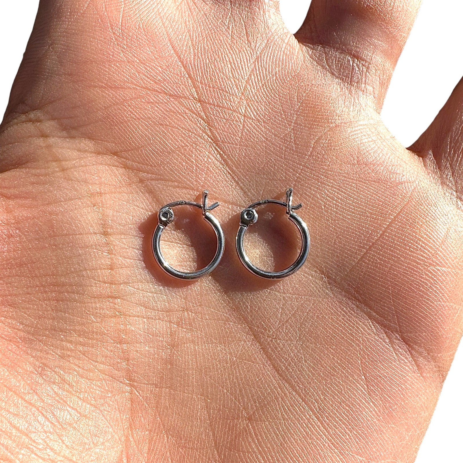 Sterling Silver Hoop Earrings 12mm Round Hoops Latch Back