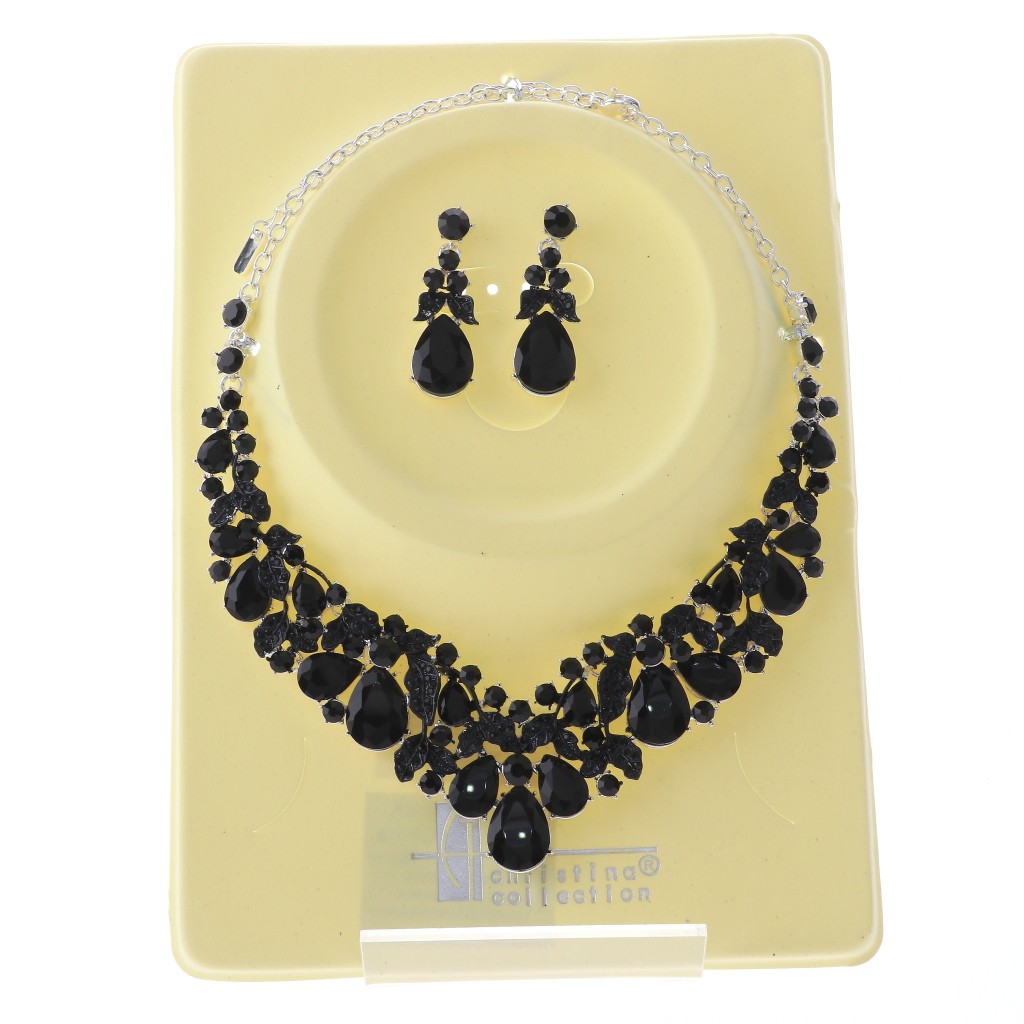 Silver Tone Alloy Metal Rhinestone Necklace Earring Set S20709-SBK