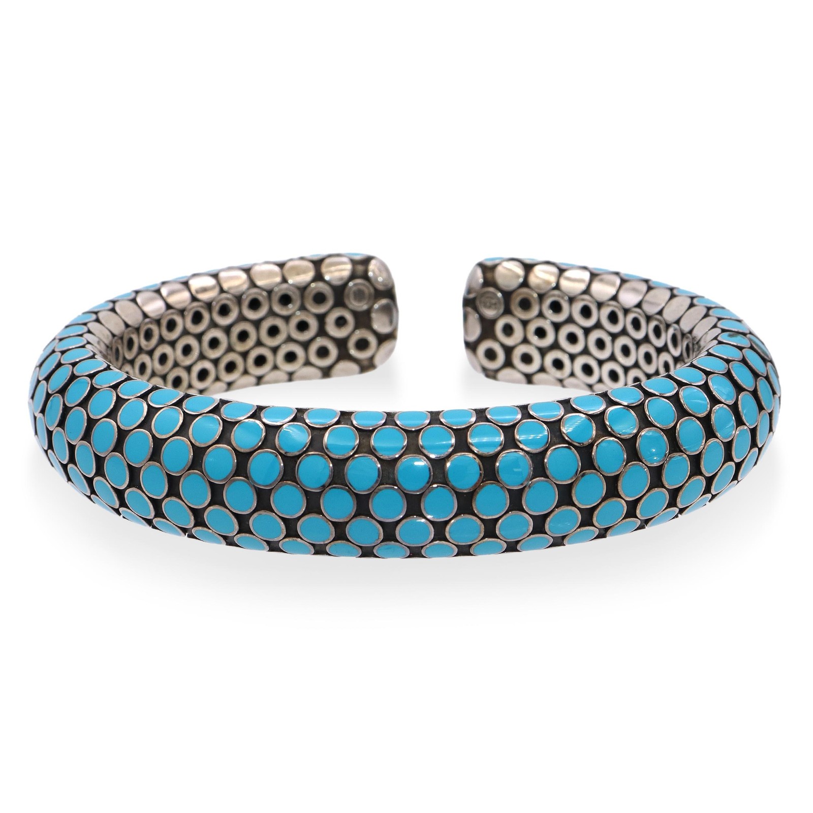John Hardy Sterling Silver Turquoise Enamel Dot Flex Cuff Bracelet