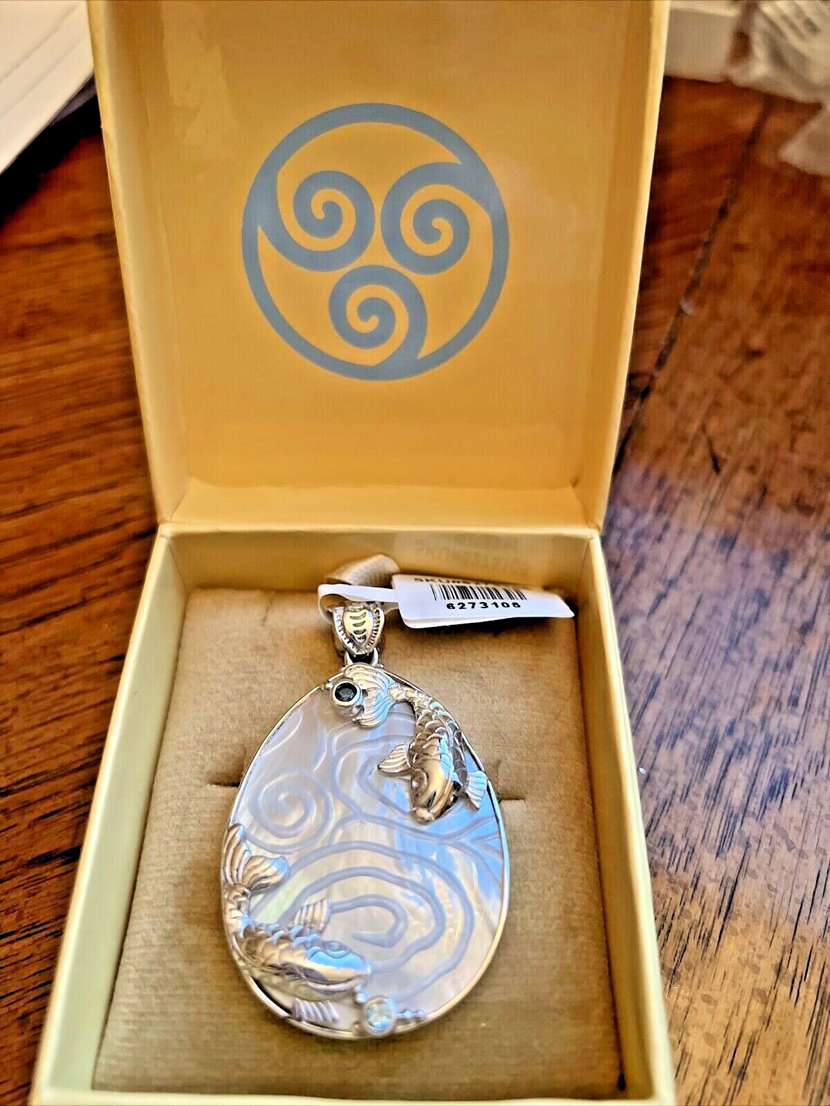 SAJEN SILVER Mother of Pearl Swiss Blue Topaz Pendant in Sterling Silver 10.8 g
