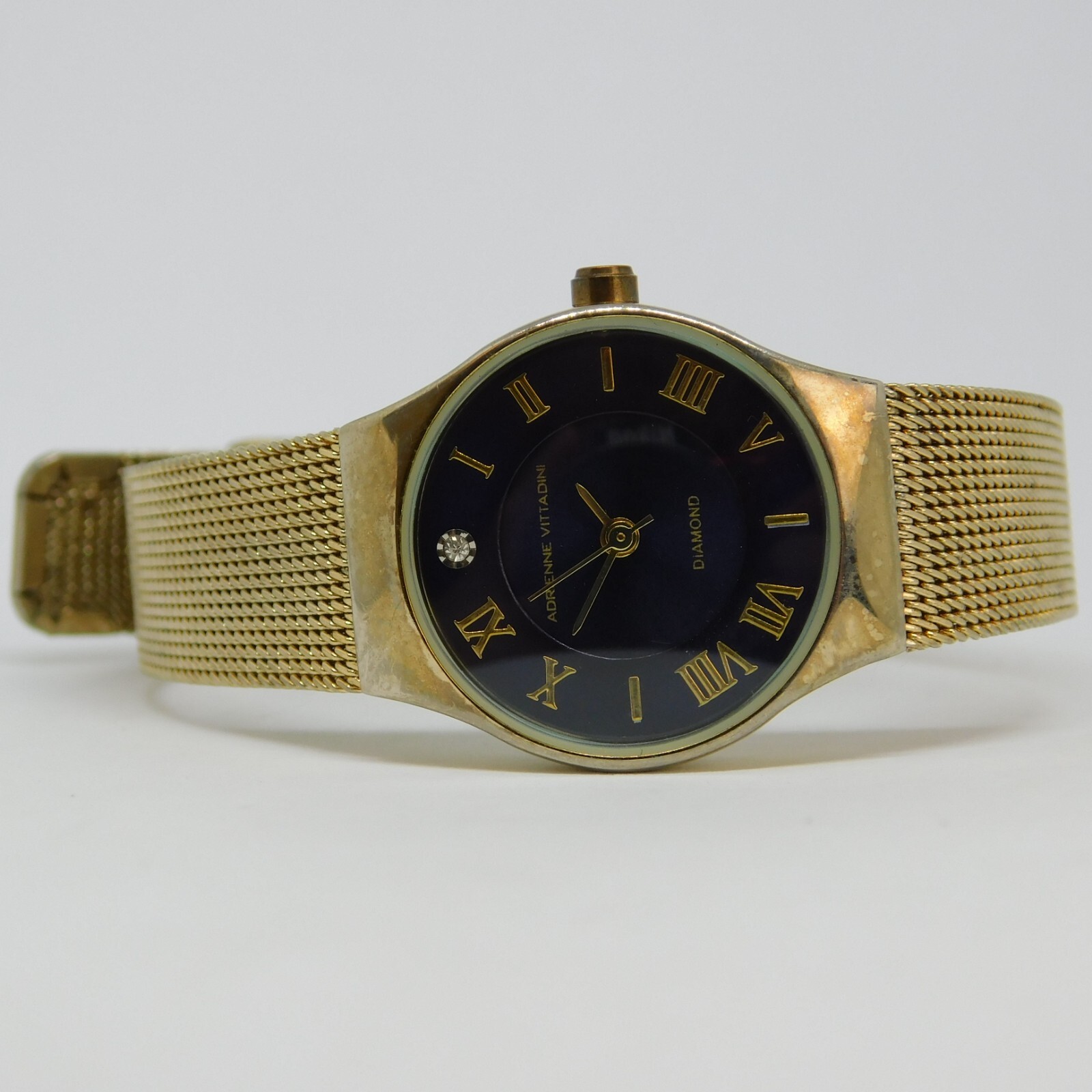 Adrienne Vittadini ADD10418 Diamond Mesh Band Analog Women’s Watch New Battery