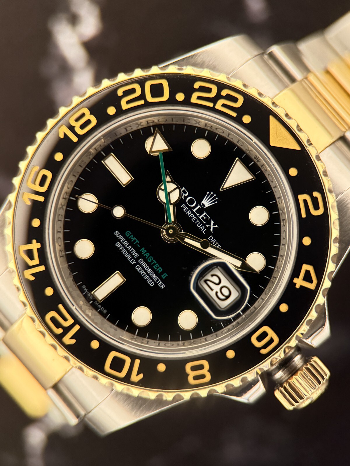 Rolex GMT-Master II 116713 40mm Ceramic Bezel Black 2-Tone 18k YG & Steel