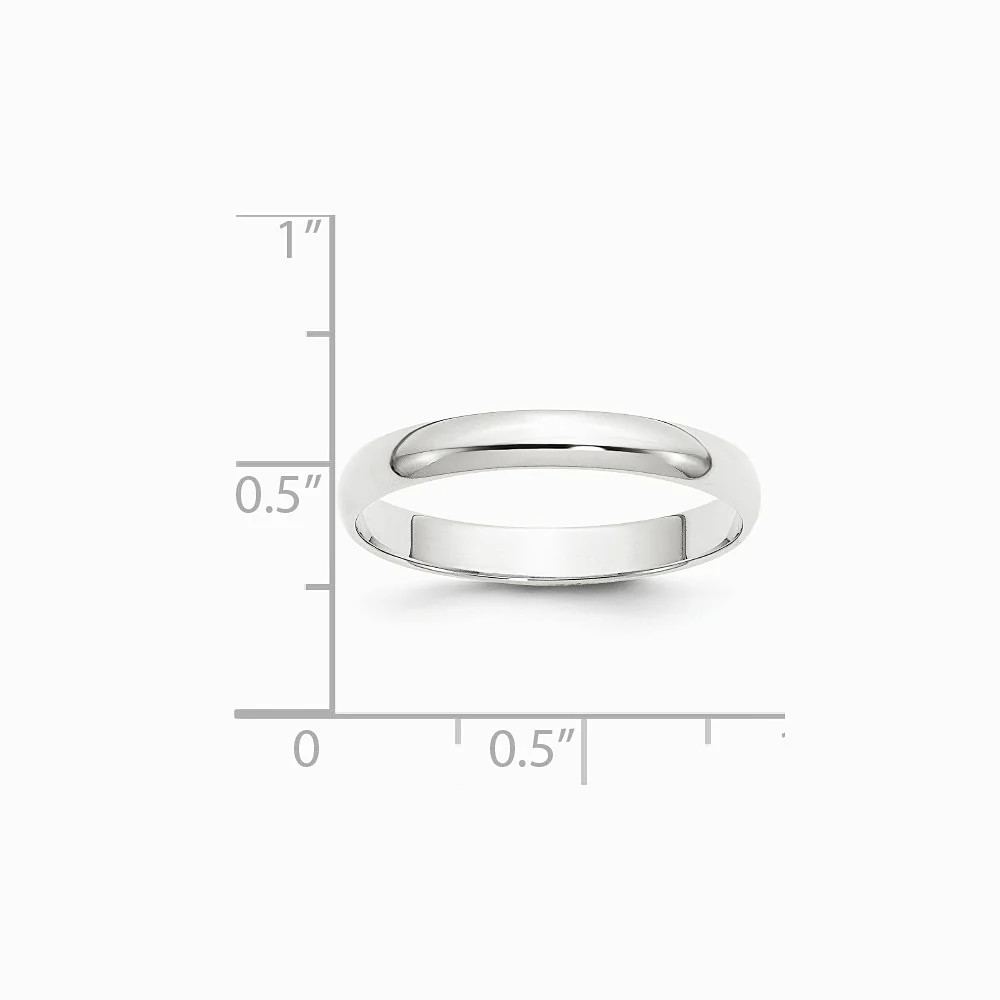 10K White Gold 10KW 3mm LTW Half Round Band Size 10