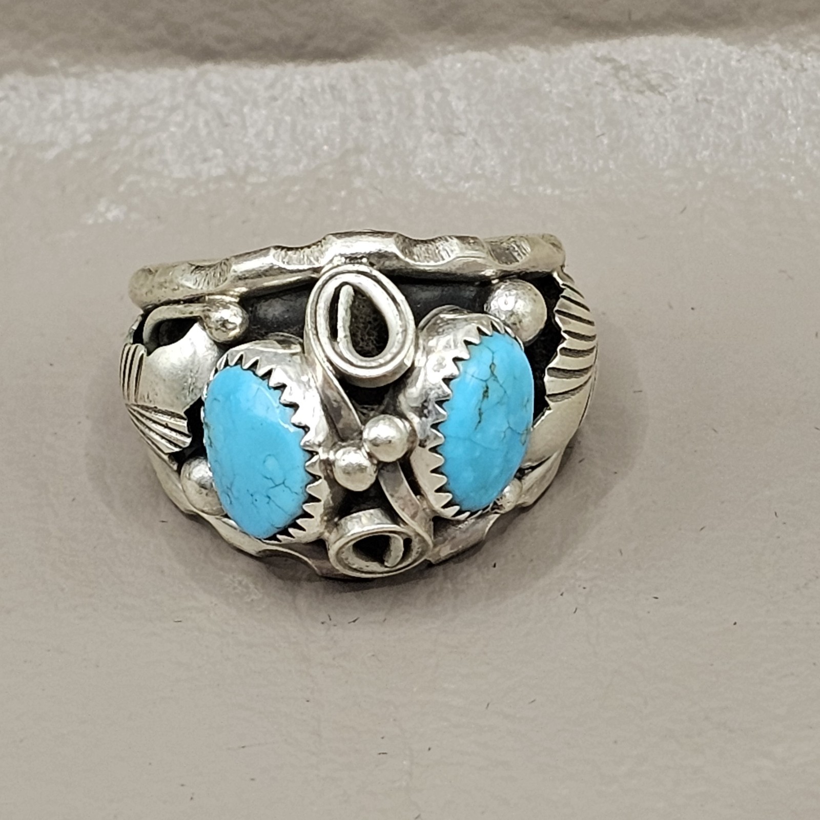 Navajo Made Sterling Silver Turquoise Ring Size 10.5 Signed
