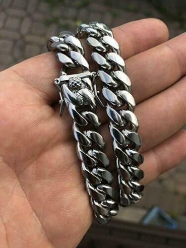 Heavy Stainless Steel Men’s Miami Cuban Link Chain Bracelet 8mm-14mm Necklace
