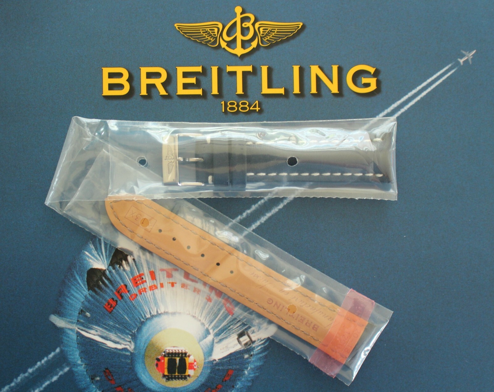 NEW OEM BREITLING 113X 20-18 BLUE TONGUE BUCKLE CALF WATCH BAND WATCHBAND STRAP