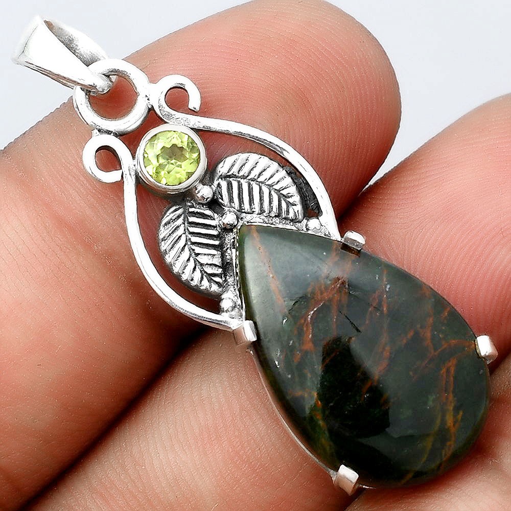 Turkish Rainforest Chrysocolla and Peridot 925 Silver Pendant Jewelry P-1434