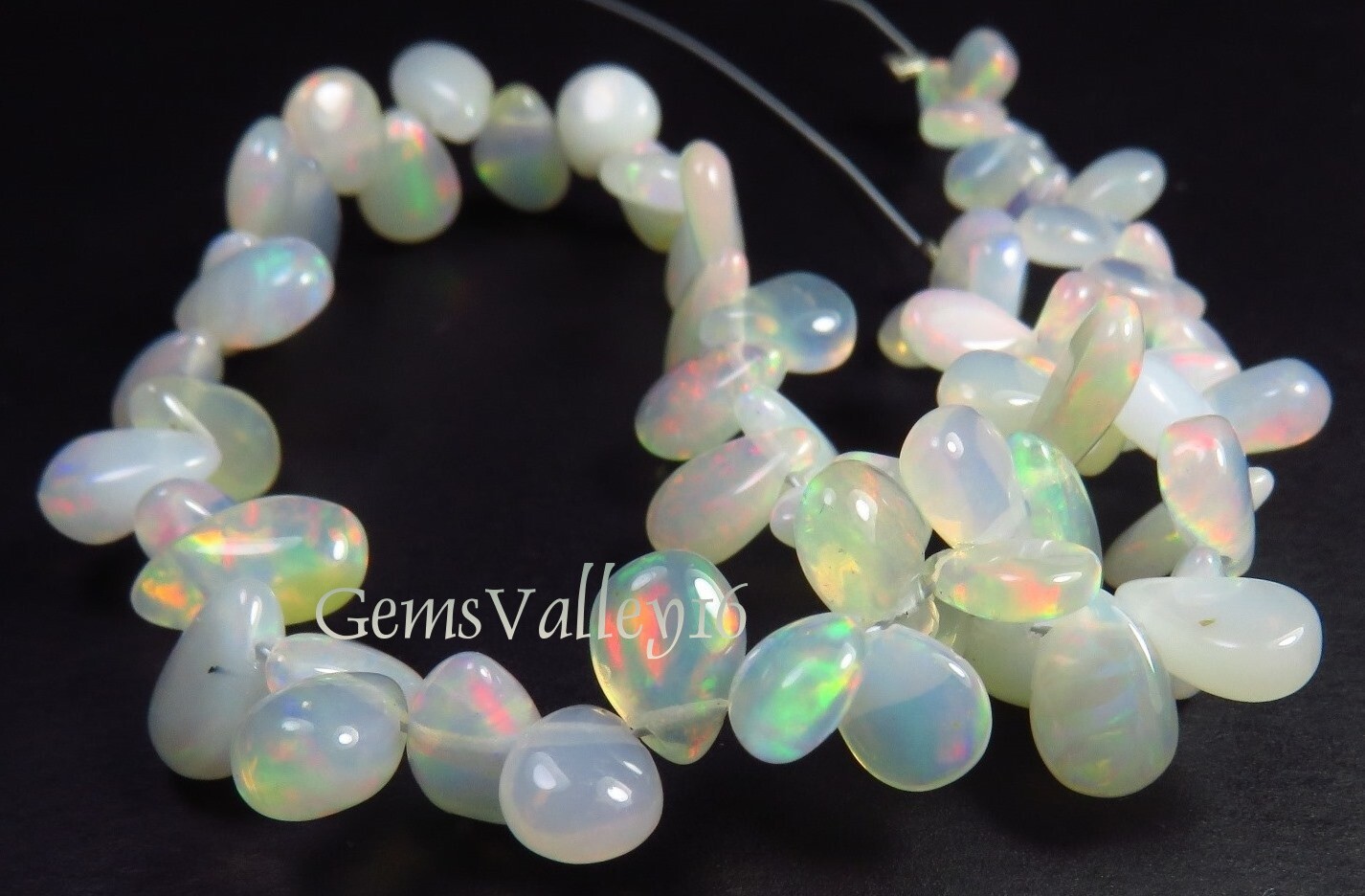 Natural Ethiopian Opal Gems Smooth Pear Small Beads 4.5-8mm 7.5″Strand GV-3823