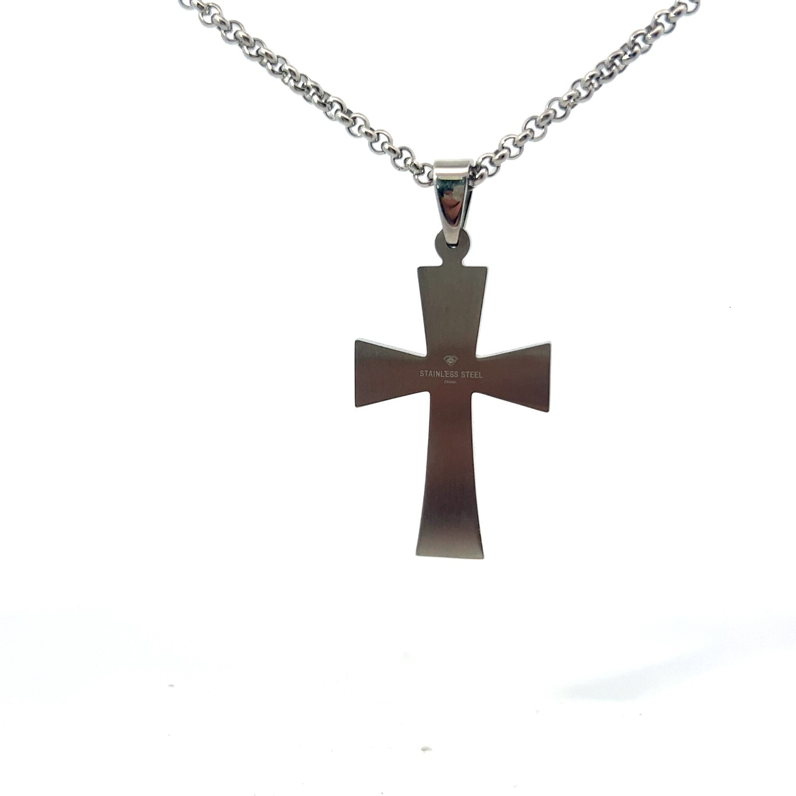 Stainless Steel & Black Resin Inlay Cross 1″ X 2″ Pendant