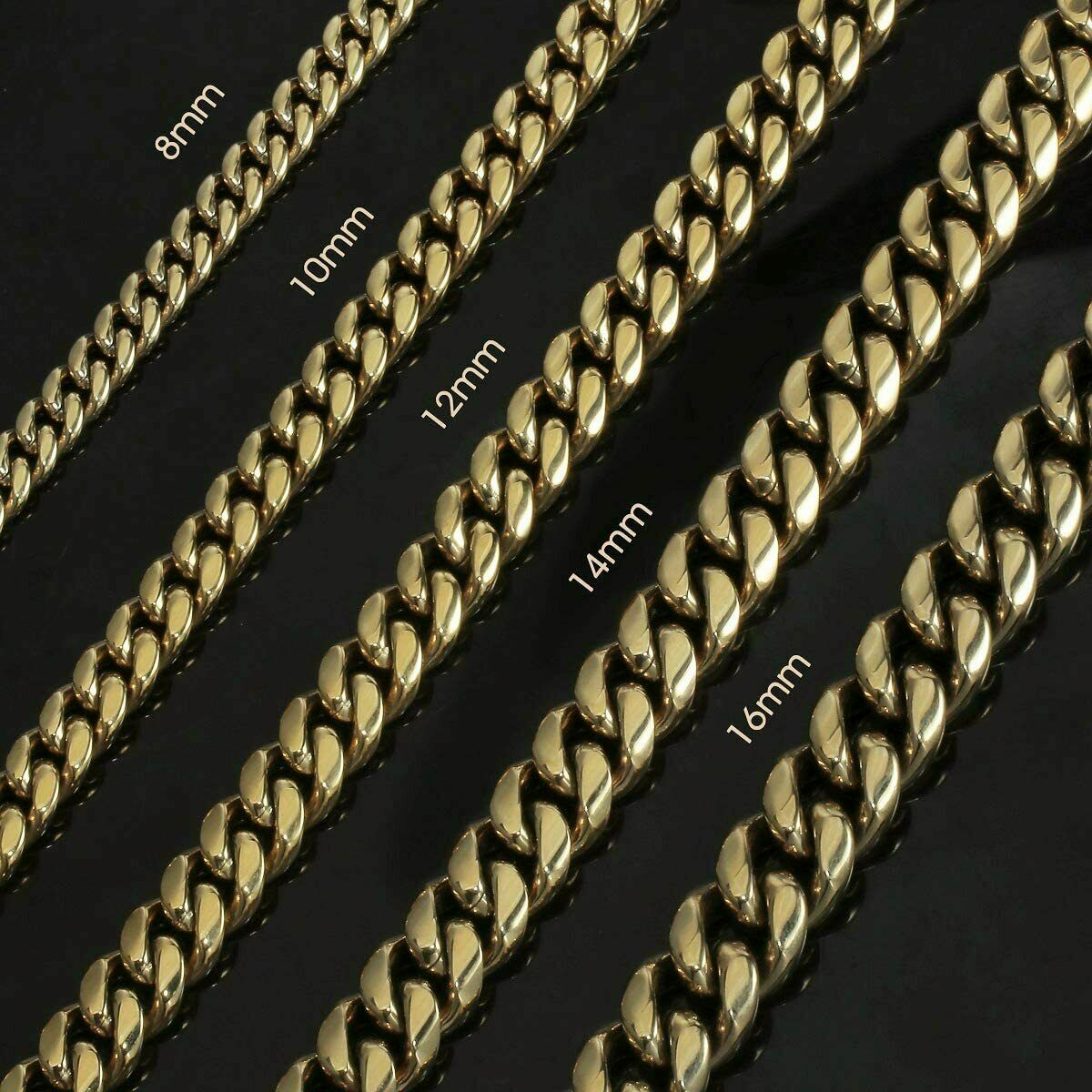 Men’s Miami Cuban Link Chain Bracelet Solid 14K Gold Plated Stainless Steel