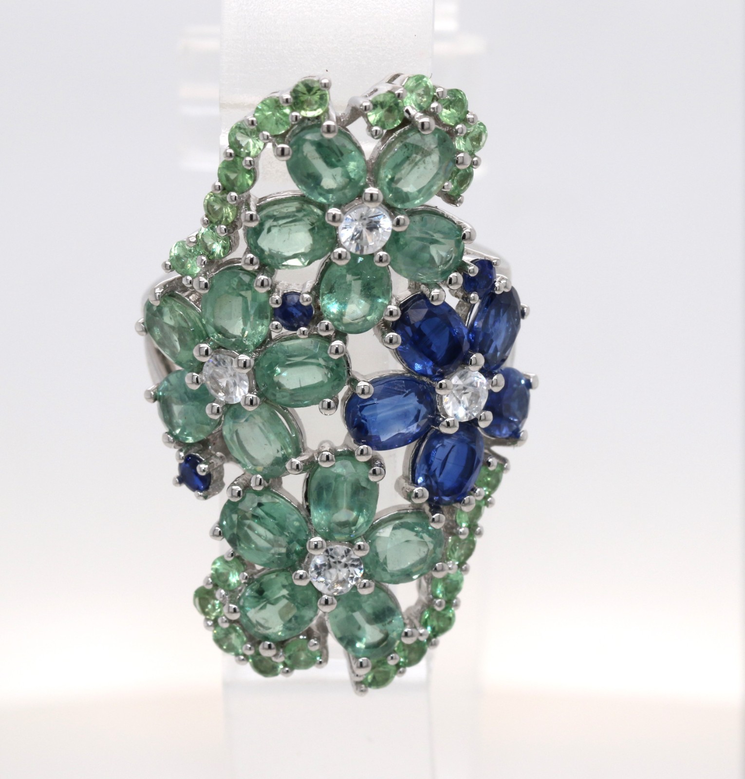 925 Tsavorite / White Zircon / Kyanite Ring