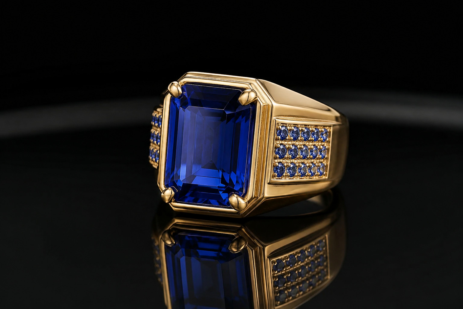 Lab-Created Blue Sapphire Mens Ring 925 Starling Silver Handmade Jewelry