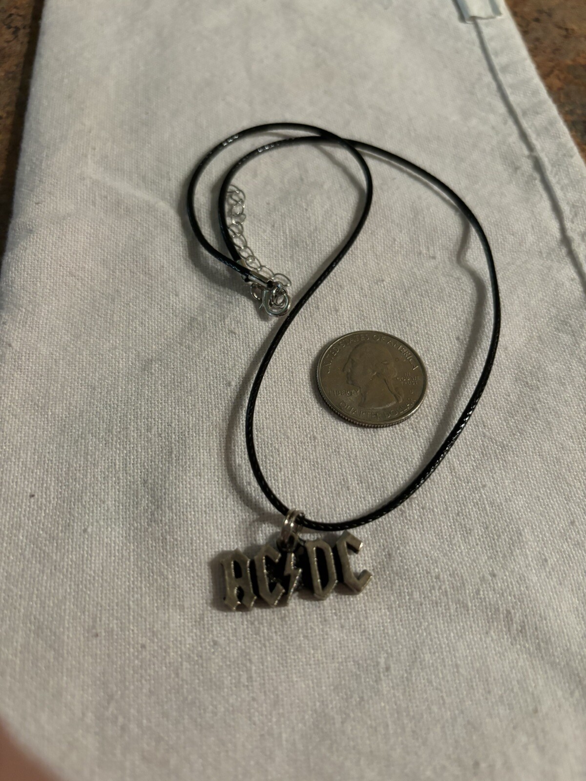 NEW Pewter ACDC band pendant charm on 17″ adjustable black waxed necklace cord