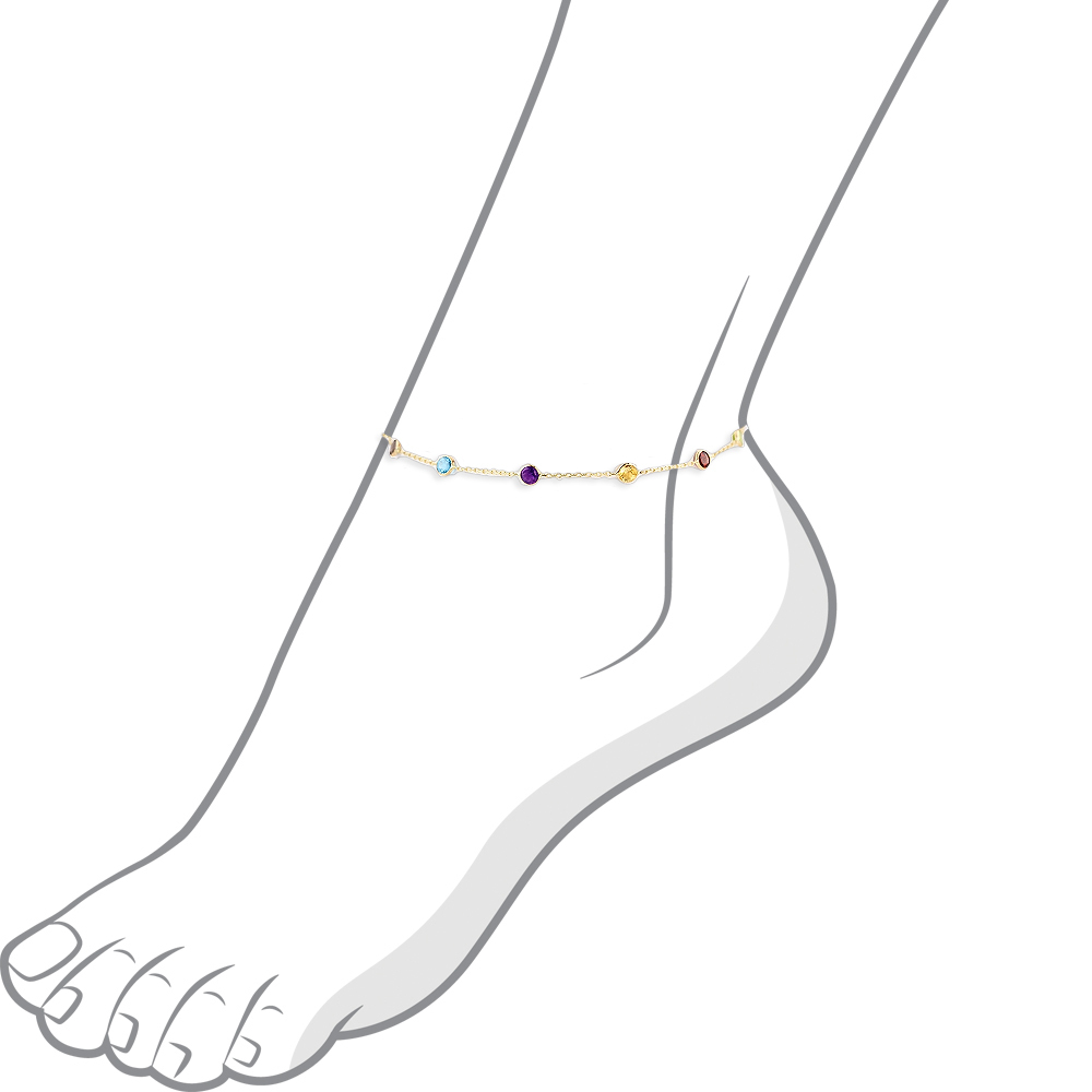 14K Yellow Gold Round Shaped Gemstone Anklet Bracelet 9.5 Inches