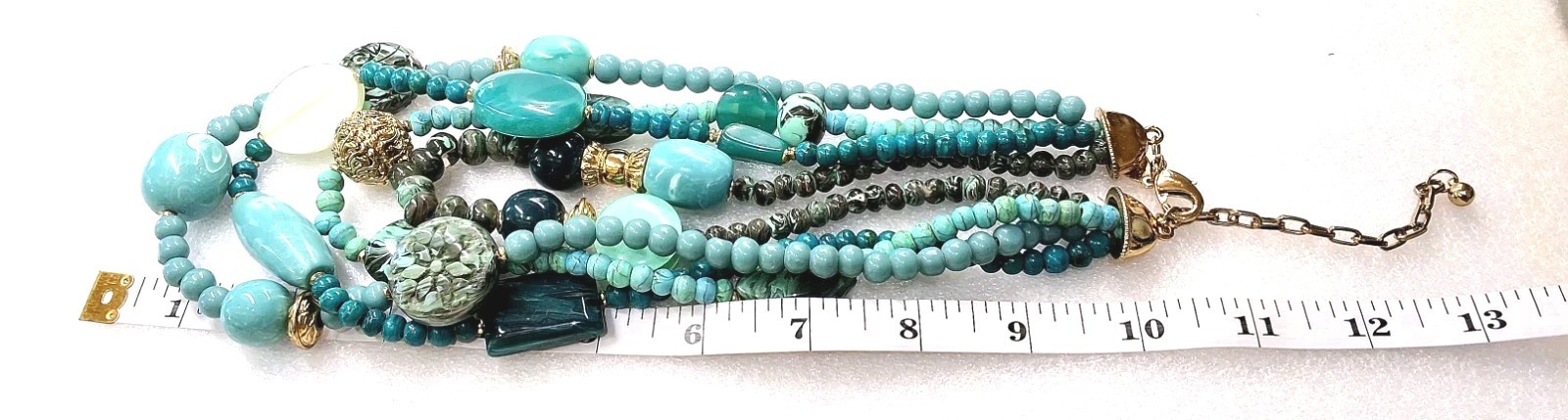 CHICO’S Mixed Blue 🥏 Green 🍏 Beaded 4 Strand 10″L Necklace + 2″L Earrings B1