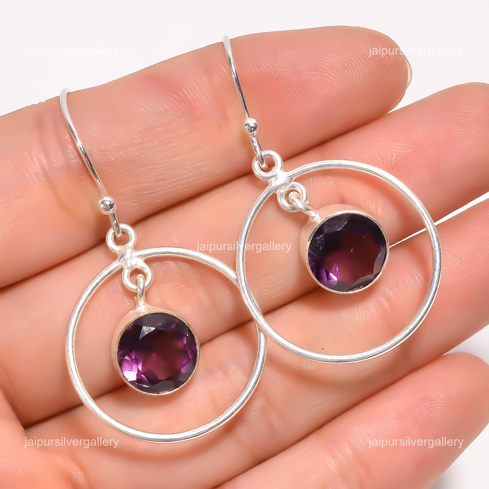 Amethyst Gemstone Jewelry 925 Silver Handmade Daily Wear Earrings 1.4″ For Women