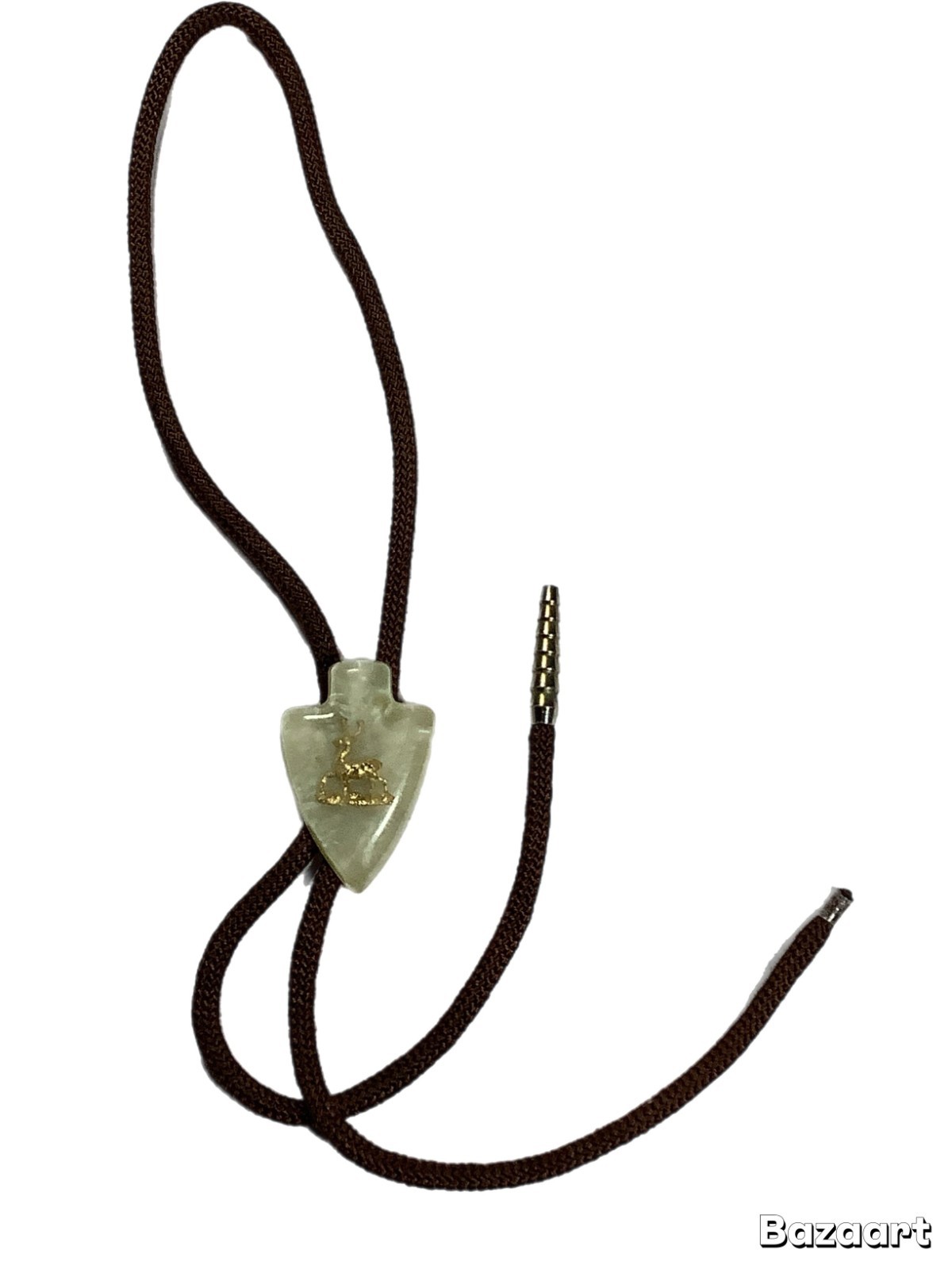 Vintage Arrowhead Bolo Tie White Stone Gold Deer Buck Brown Cord (216)