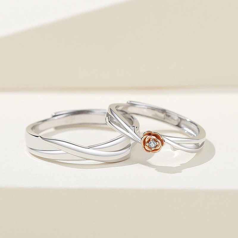 Little Prince Rose Flower Couple Ring in 925 Sterling Silver