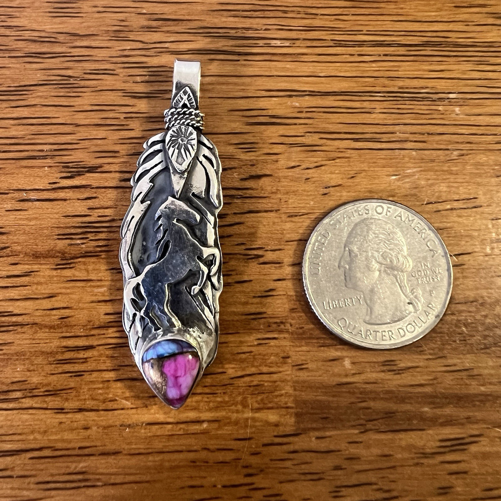 925 Sterling Silver Horse Feather Pendant | Dahlia | Solid Back | Southwestern