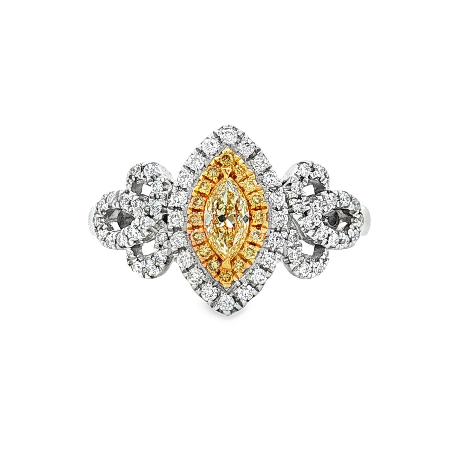 18K White Gold Natural Yellow & White Diamond Size 6.25# Ring SC0103