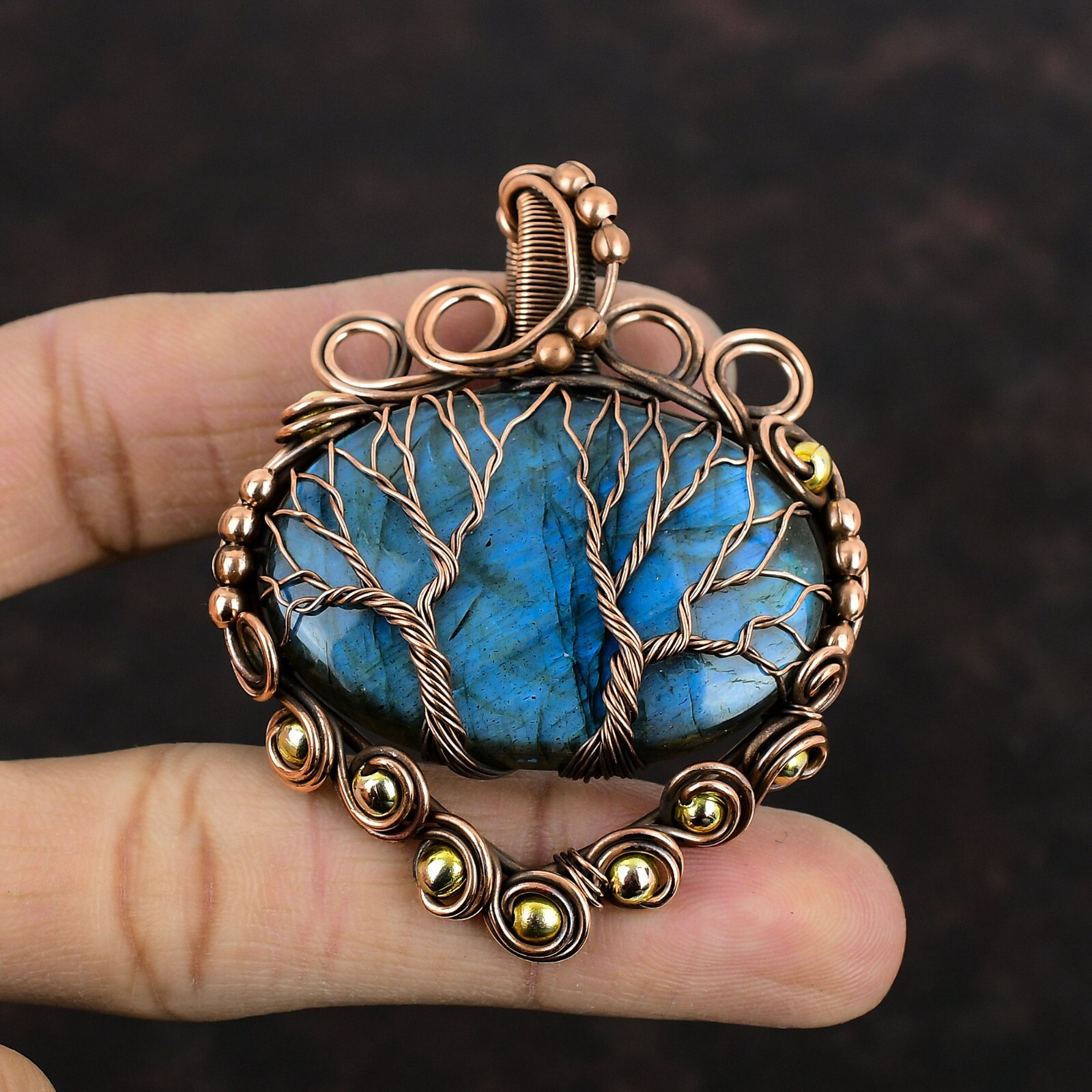 Tree Of Life Labradorite Pendant Gemstone Jewelry Copper Wire Wrapped Pendant