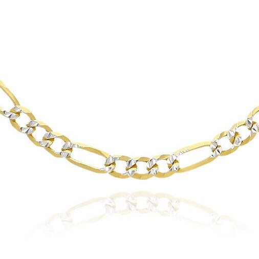 Solid 18K Gold Over Silver 3.5mm Diamond-Cut Pave Figaro Chain Necklace 16″-30″