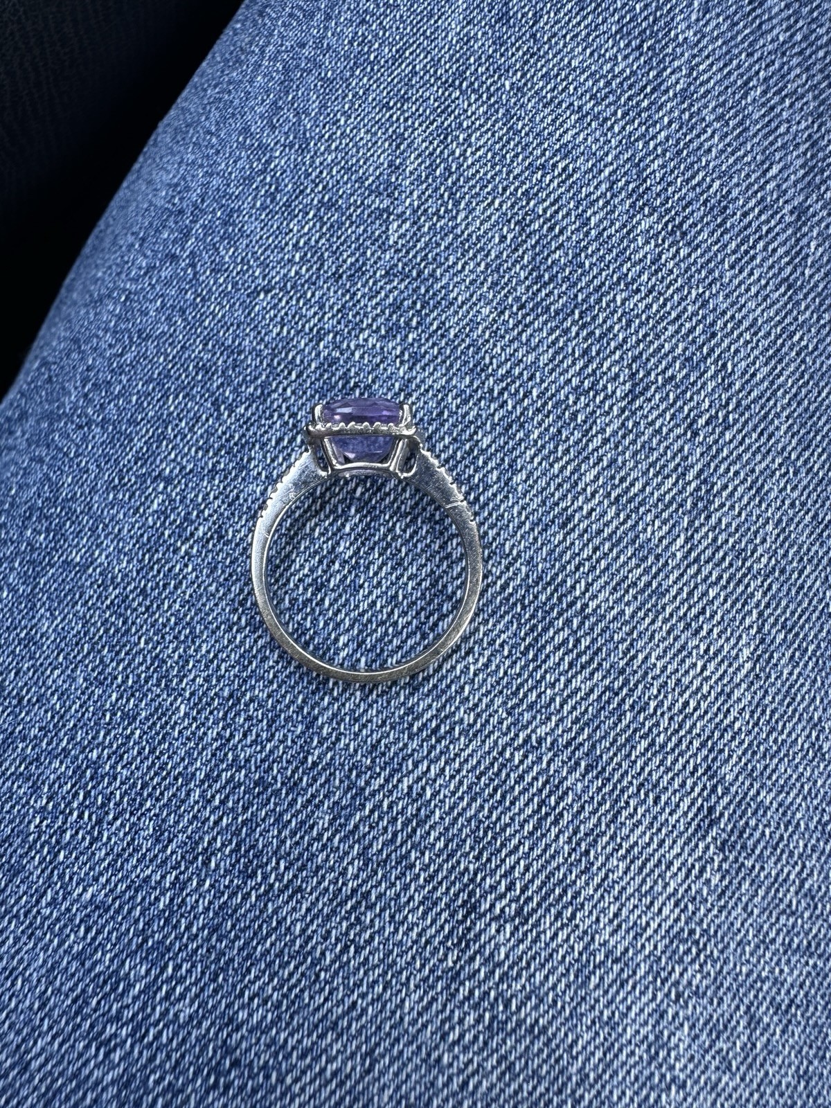 Amethyst And Diamonds Cushion Cut 14k White Gold Ring Size 5.5