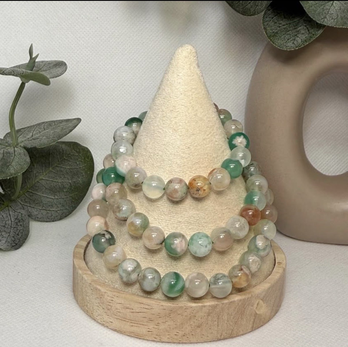 Flower Agate Green Triple Bracelet 8MM