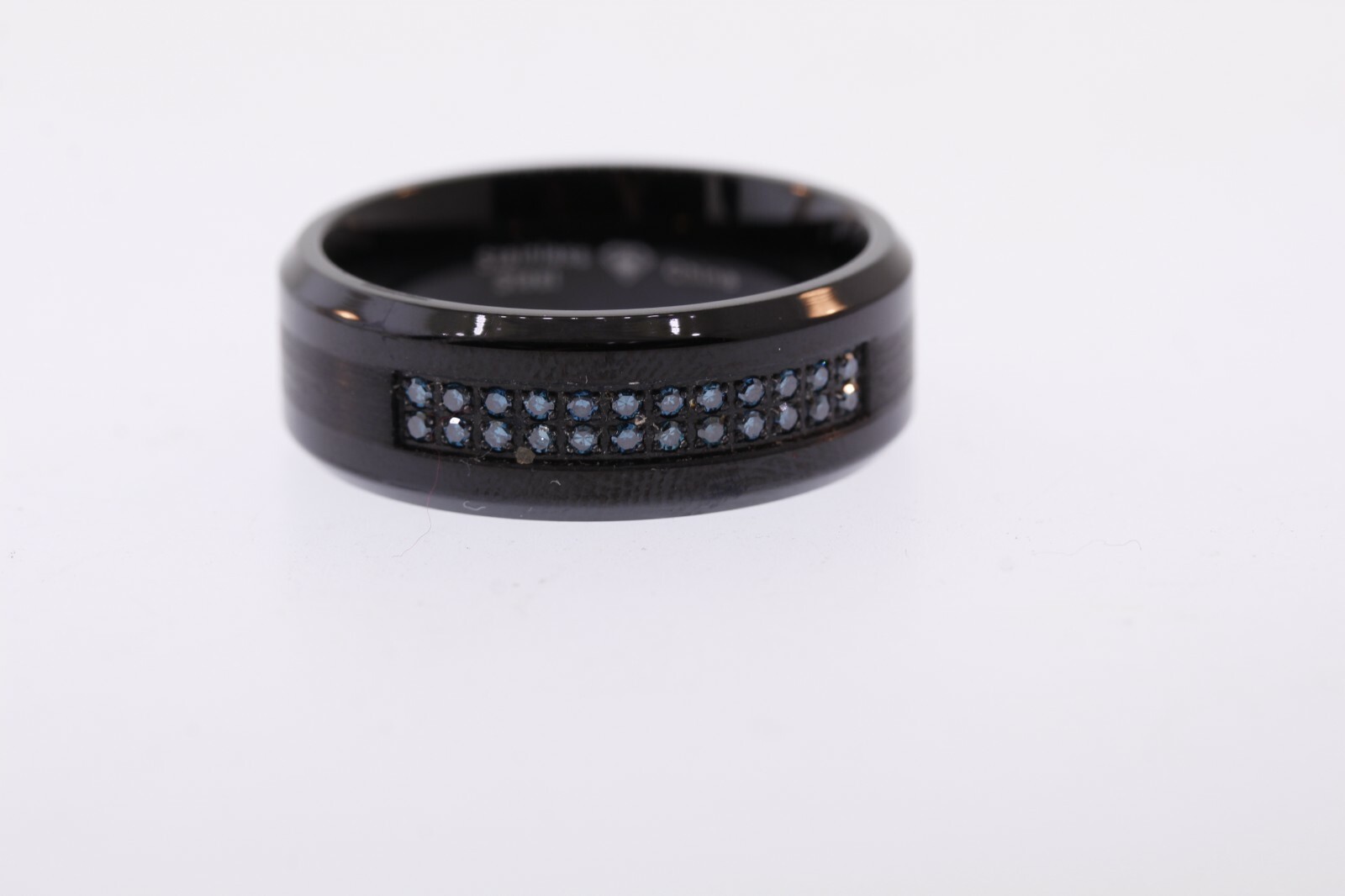 Black Stainless Steel 8mm Blue 0.14 CTW Diamond Band Ring