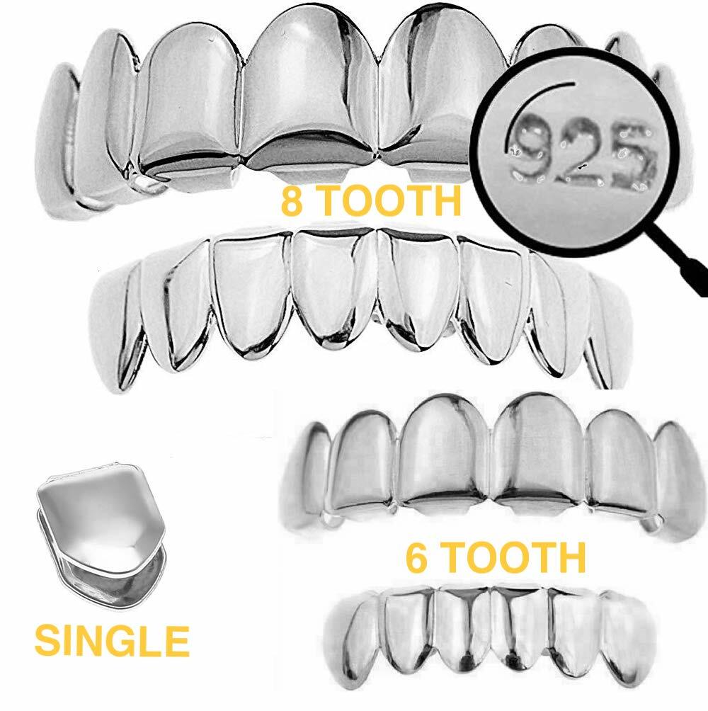 Real 925 Sterling Silver – GRILLZ Top Bottom Hip Hop Grills 6 8 Or Single Teeth