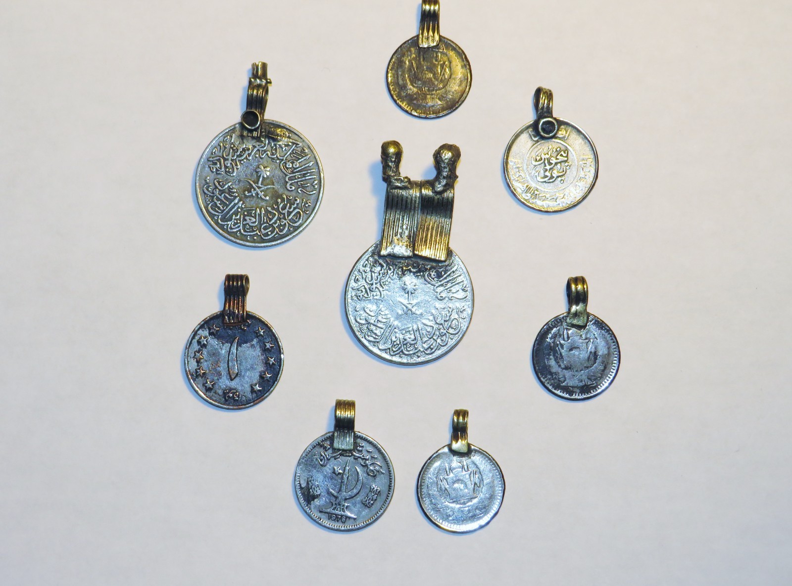 8 Middle Eastern Coin Necklace Pendants Tribal Jewelry Afghan Kuchi Saudi Arabia