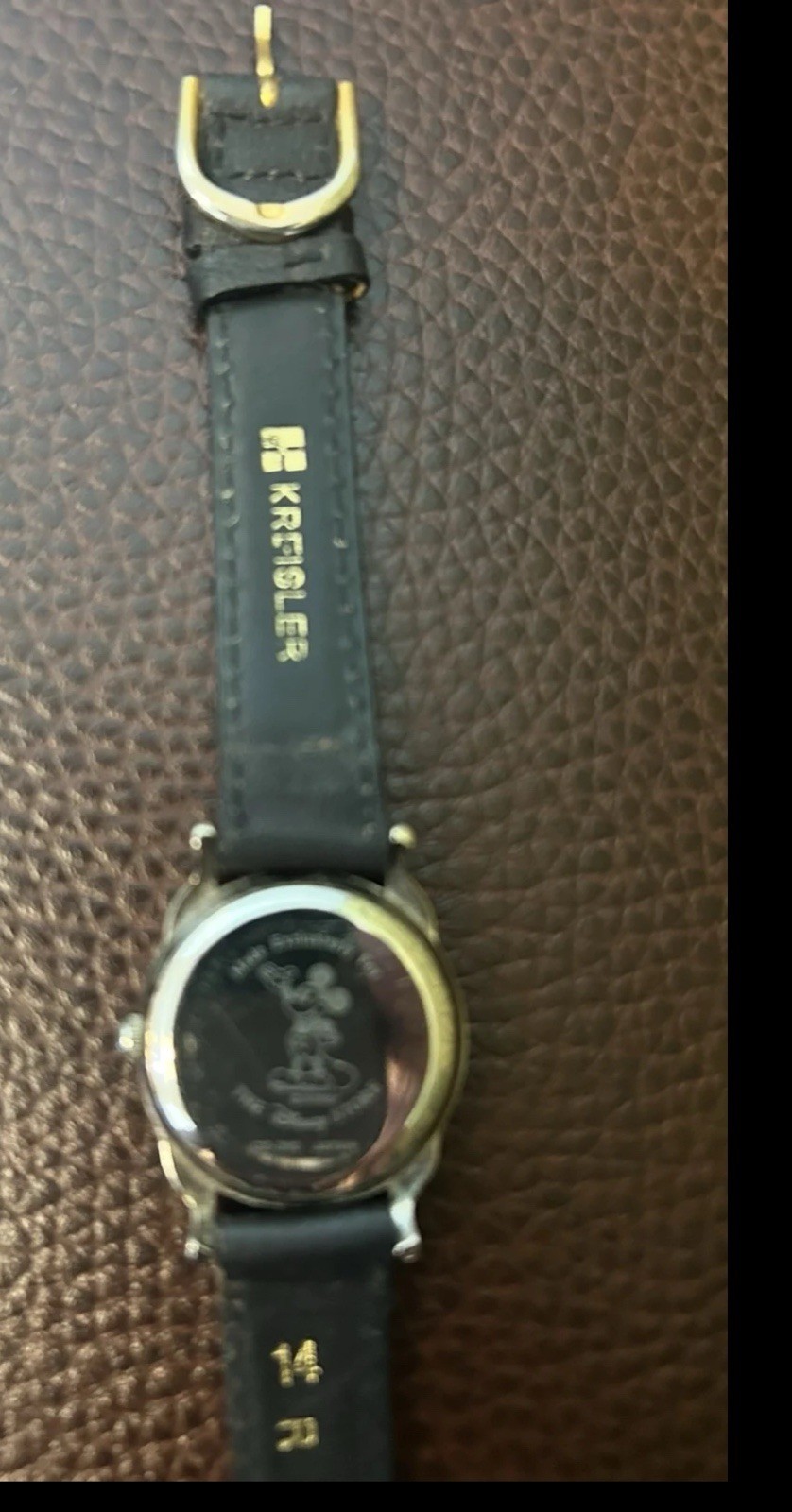 Kreisler Eeyore Quartz Analog Watch Silver Tone Black Leather Strap 1990s