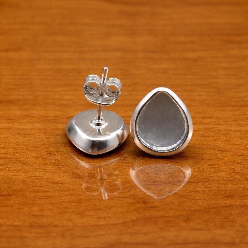 925 Sterling Silver 5x7mm Pear Bezel Stud Earring Settings Handmade Jewelry
