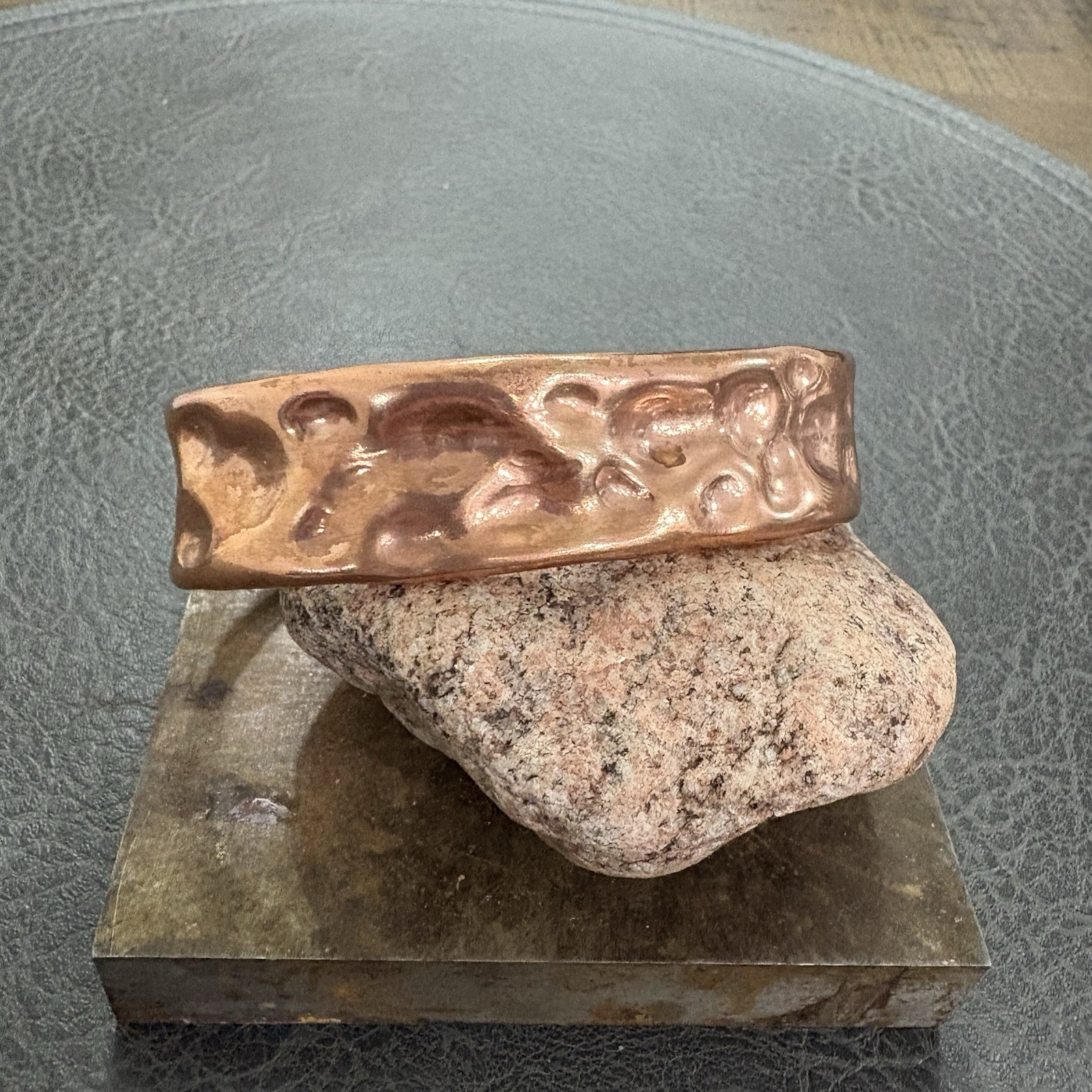 Brutalist Heavy Thick Men’s Hammered Wide Copper Artisan Cuff Bracelet Shiny
