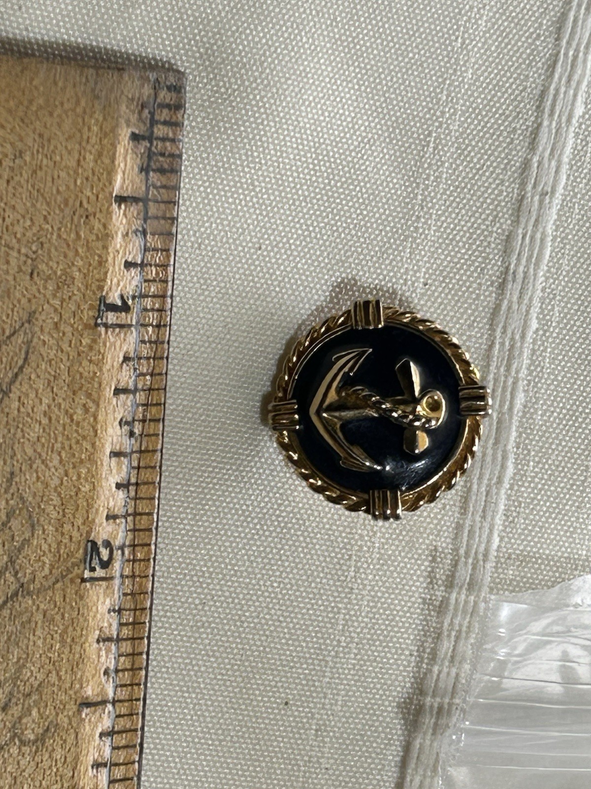 Nautical Anchor Round Stud Earrings Blue & Gold Tone Metal Butterfly 19mm