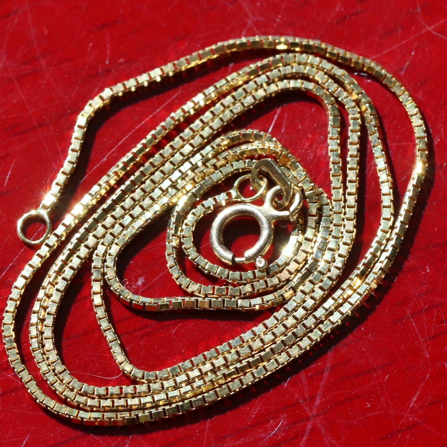 14k yellow gold necklace 18.0″ box link chain vintage handmade 2.6gr N2801