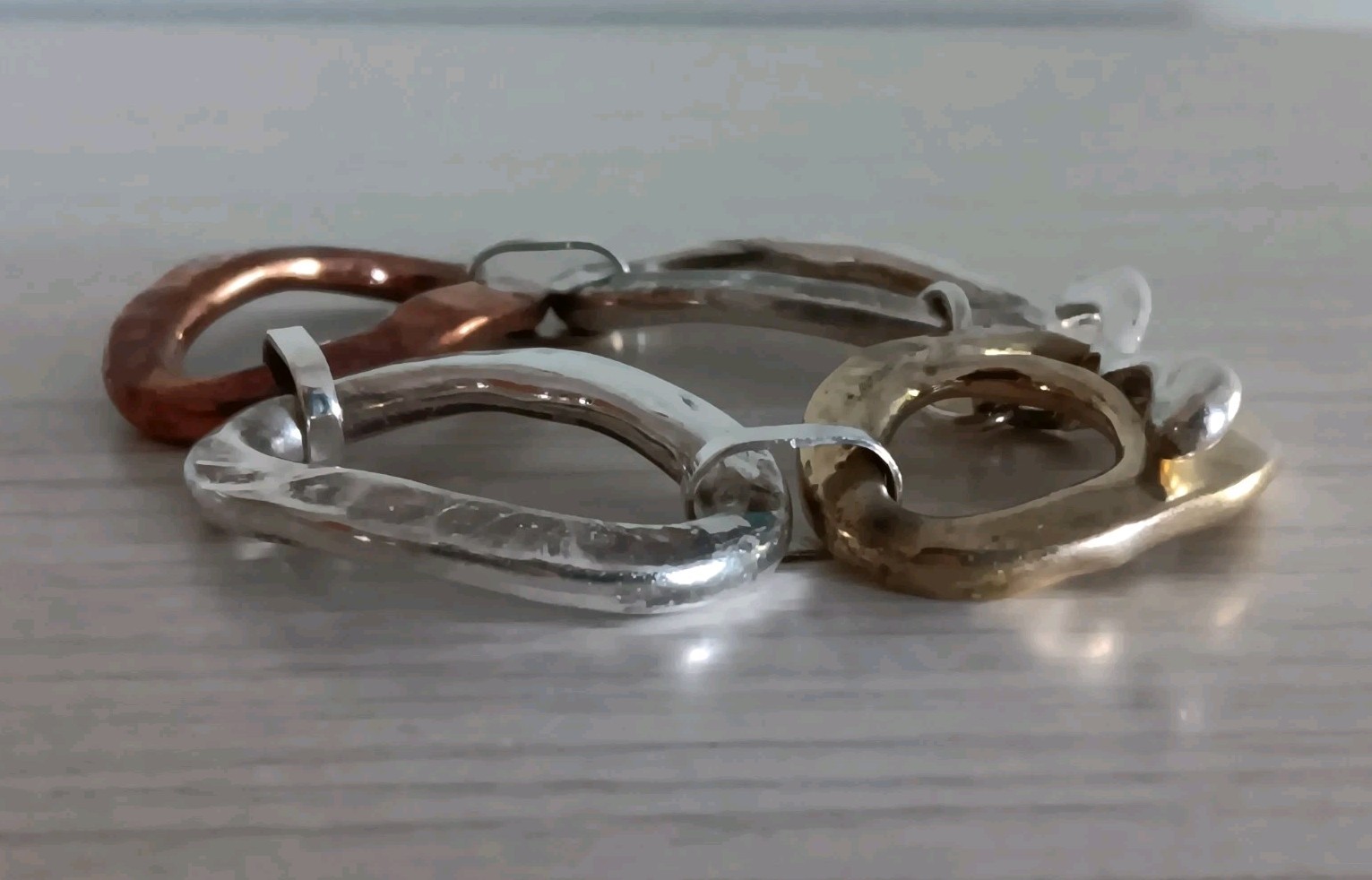 Rim Studio Sterling Silver Brass & Copper Large Link Bracelet 8″