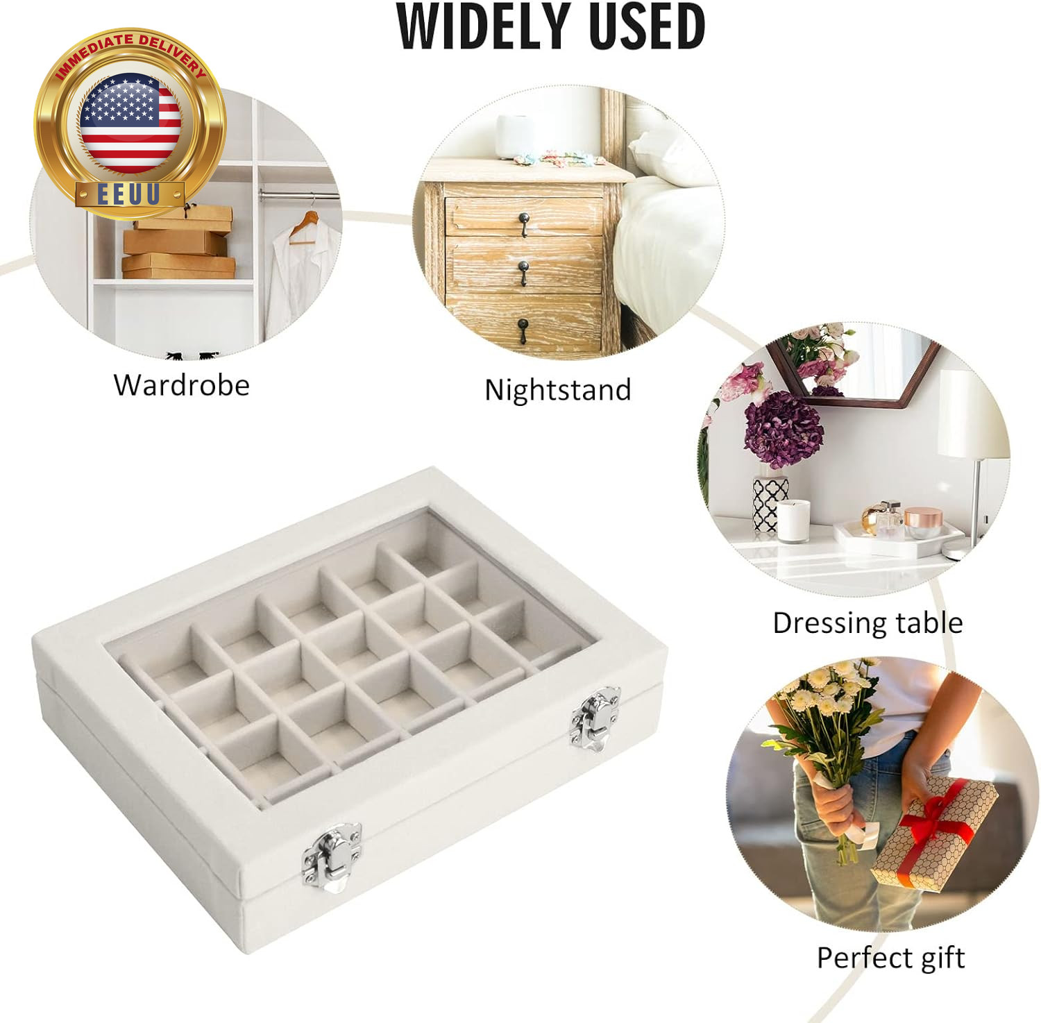 Velvet Jewelry Box 24 Grid Jewelry Ring Display Organiser Box Tray Holder Earrin