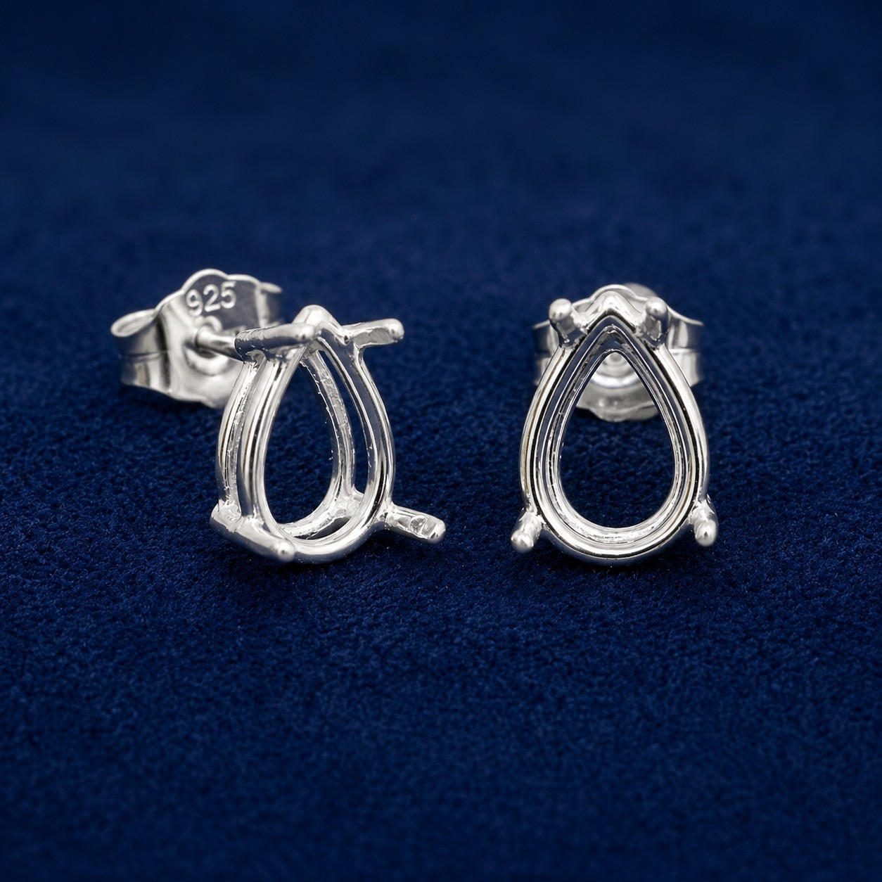 925 Sterling Silver 5x7mm Pear Prong Stud Earrings Semi Mount Jewelry Setting