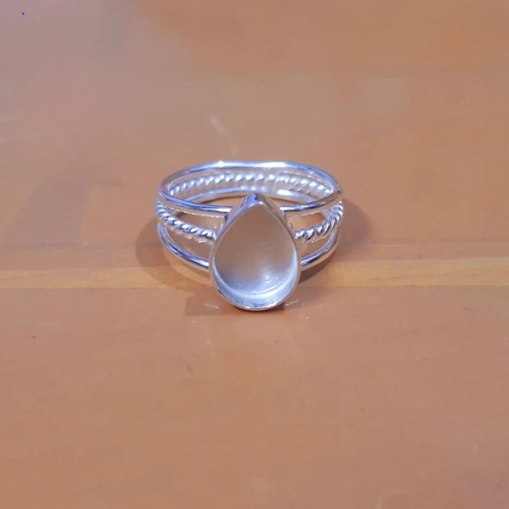 925 Sterling Silver 5x7mm Pear Bezel Ring Blank Triple Band Handmade DIY Jewelry