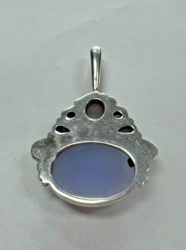 SAJEN Sterling Silver Blue Chalcedony Stone Drop Pendant [076DuW]