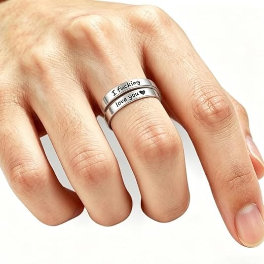I Fcking Love You Ring, Stainless Steel Engraved Inspirational Words Heart Open