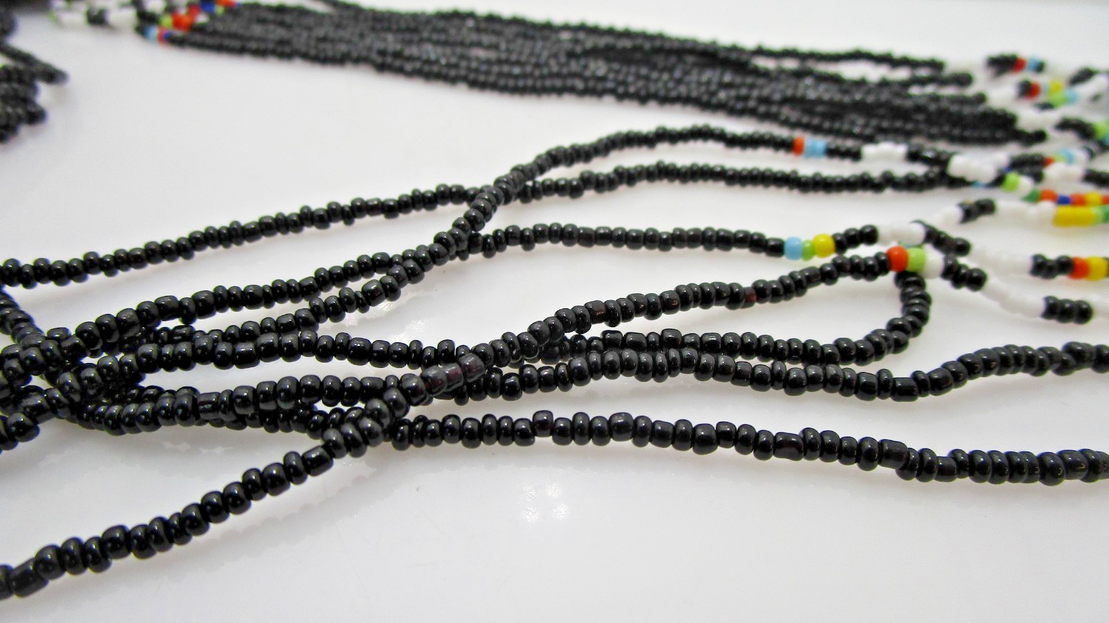 Southwestern 7 Stand Micro Multi Color Black Seed Bead Boho Necklace 28″