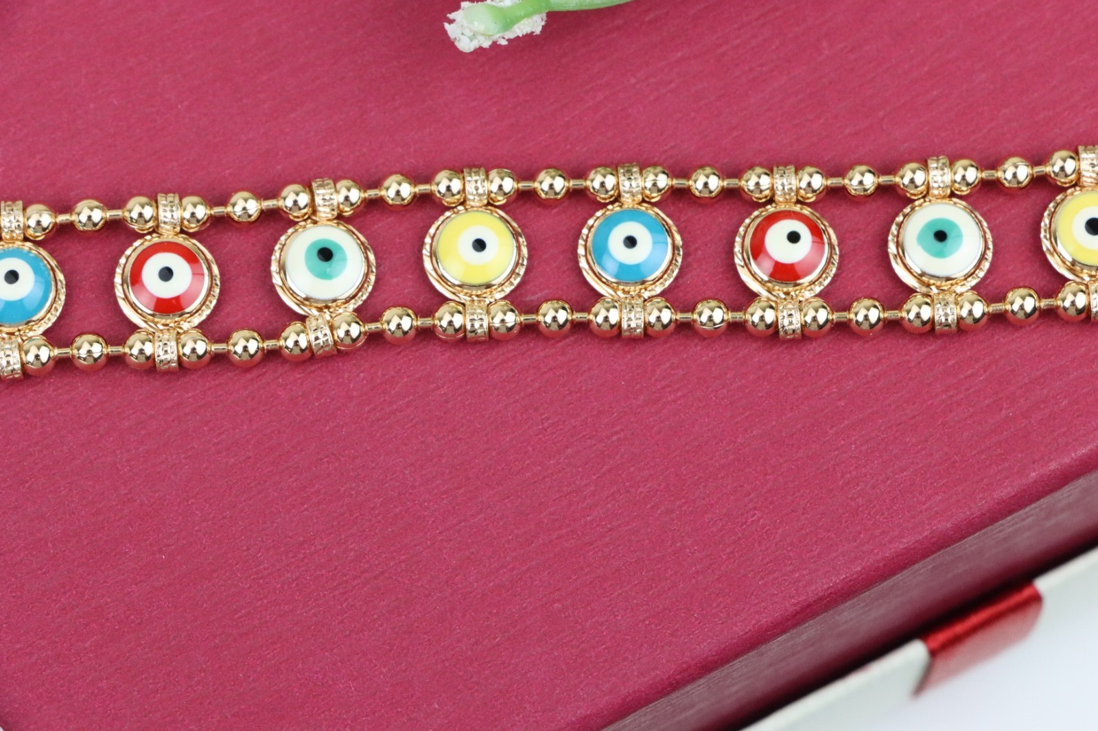 Colorful Evil Eye Beaded Rose Gold Bracelet, XPBL0762