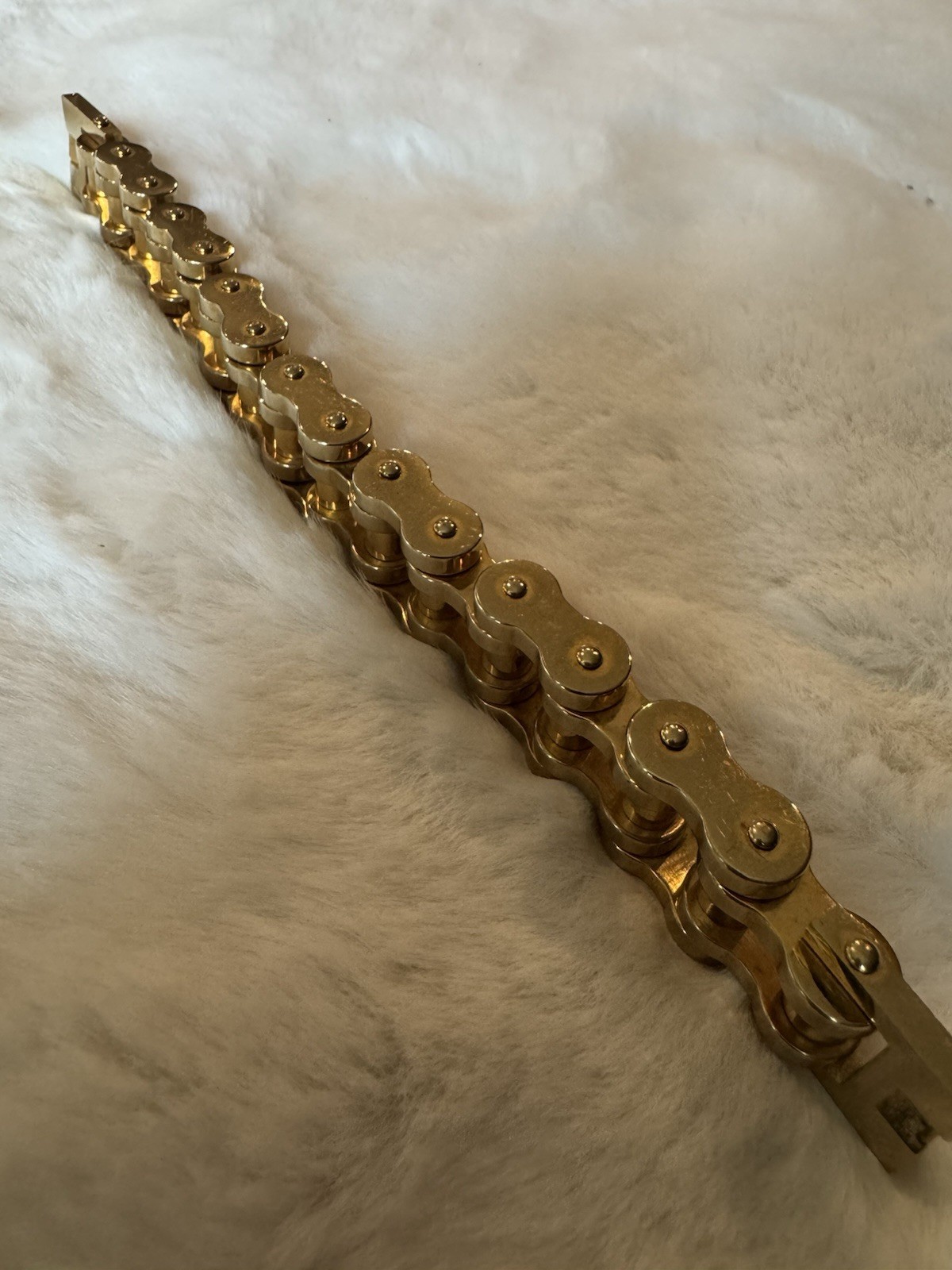 Gold Stainless Steel Bar Link Chain Bracelet 8 in Fold Over Clasp